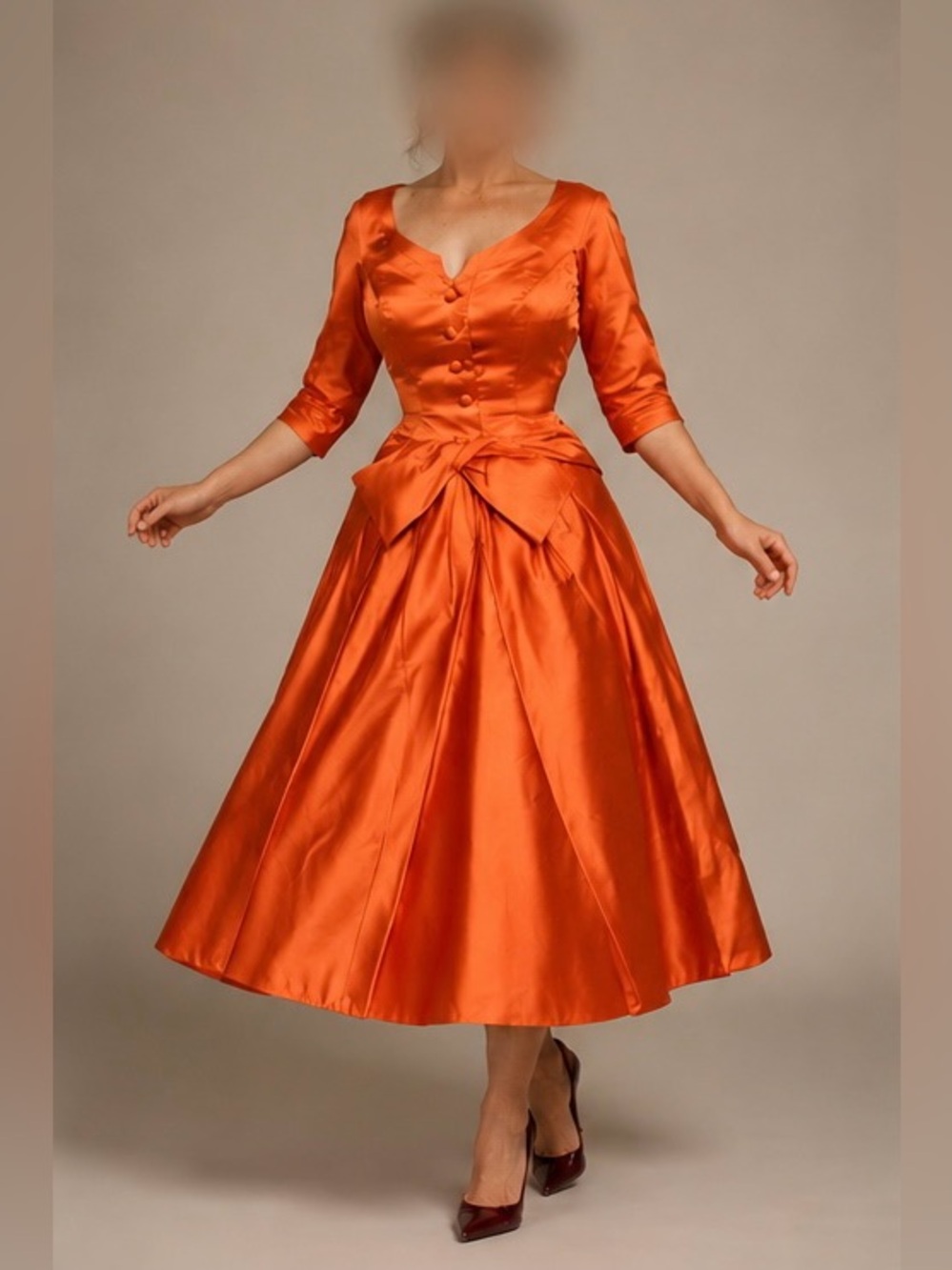 Exceptional 1950s Custom Couture Raw Silk Party Dress